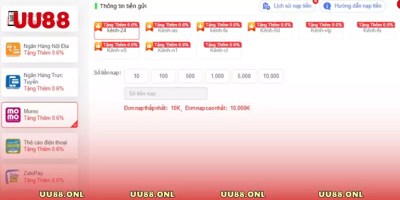 Nạp tiền UU88 qua ví Momo